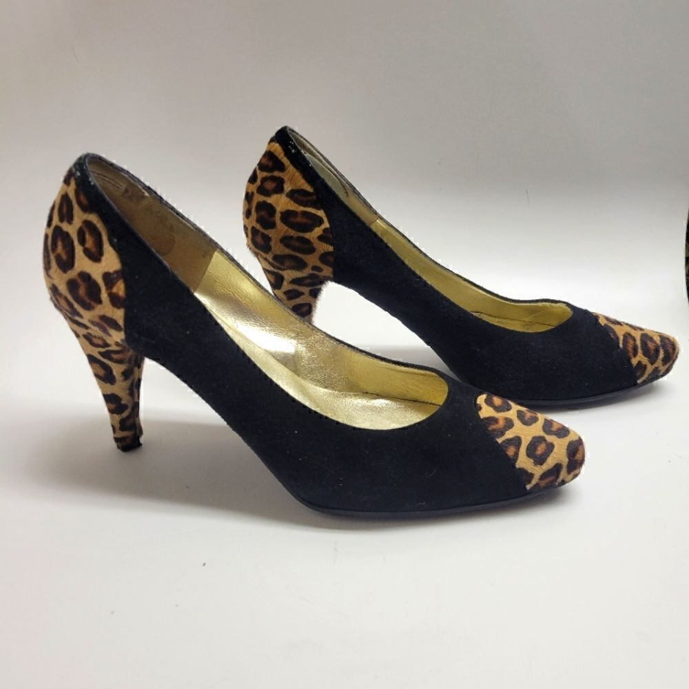 Ron White Leopard Print Hair Hide And Black Suede Comfort Heels